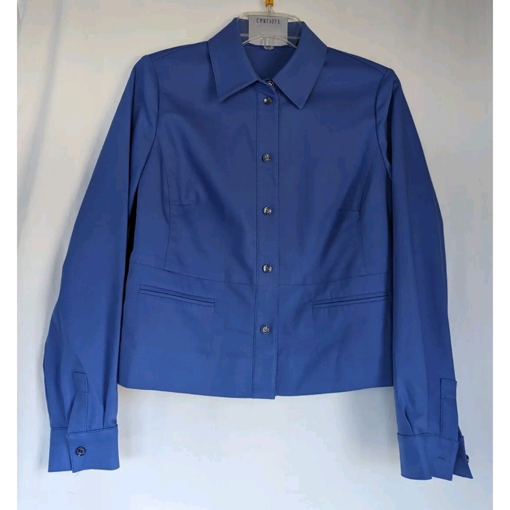 Carlisle Jacket Womens Sz 6 Blue Cotton Blend Cropped Buttond Cardigan